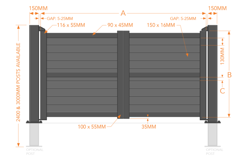 RMG002DG – Full Privacy Aluminium Driveway Gate (Horizontal Infill) - Image 2